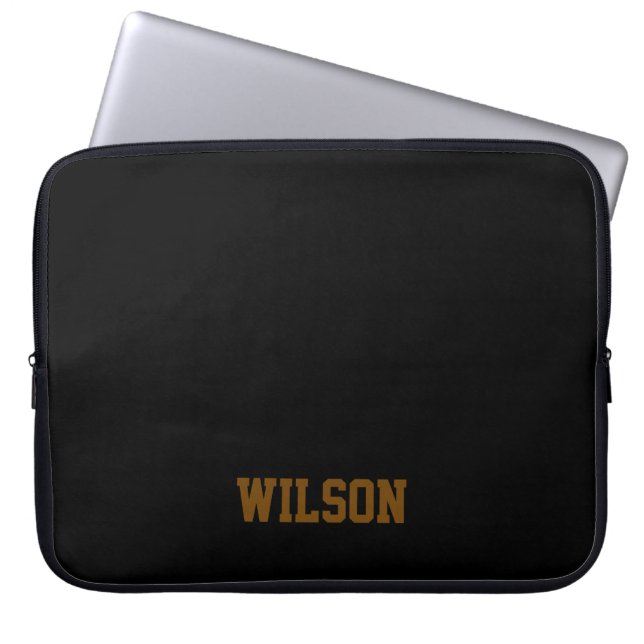 Housse Pour Ordinateur Portable Nom monogramme élégant noir & gris  (Devant)