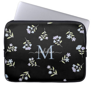 Housse Pour Ordinateur Portable Nom monogramme et bleu initial pourpre