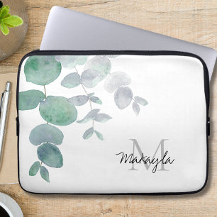 Housse Pour Ordinateur Portable Nom Monogramme Eucalyptus