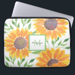Housse Pour Ordinateur Portable Nom Monogramme Sunfleurs<br><div class="desc">Cette pochette d'ordinateur portable unique présente un tournesol aquarelle et un motif de feuillage dans les tons jaune et vert. Facilement personnalisable avec votre nom et monogramme. Aquarelle originale © Michele Davies.</div>
