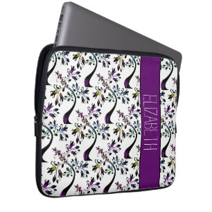 Housse Pour Ordinateur Portable Nom personnalisé Arbre floral arc-en-ciel abstrait