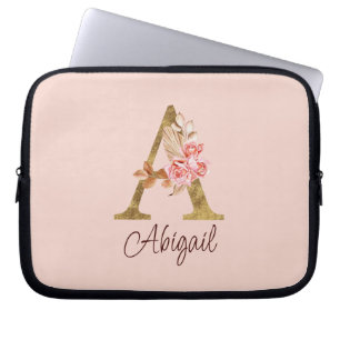 Housse Pour Ordinateur Portable Nom personnalisé Blush Rose Gold Foncé Lettre A