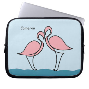 Housse Pour Ordinateur Portable Nom personnalisé Deux Flamants roses roses sur l'e