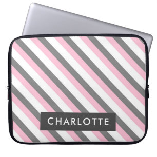 Housse Pour Ordinateur Portable Nom personnalisé du motif de bandes diagonales mig