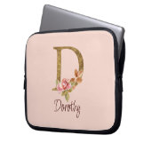 Housse Pour Ordinateur Portable Nom personnalisé Gold Foil Blush rose Roses Lettre (devant gauche)