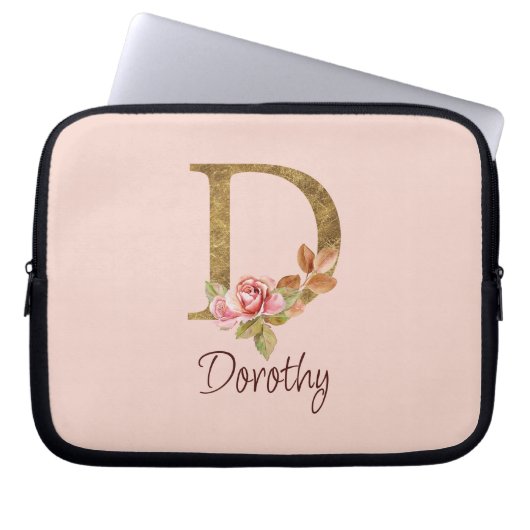 Housse Pour Ordinateur Portable Nom personnalisé Gold Foil Blush rose Roses Lettre (Devant)