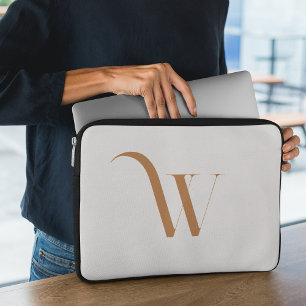 Housse Pour Ordinateur Portable Nom personnalisé Initial l Clean Beige & Script Br