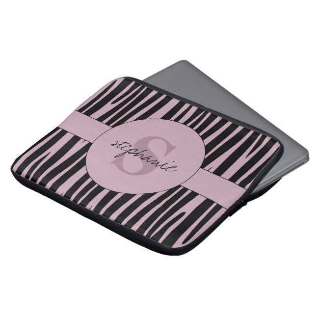 Housse Pour Ordinateur Portable Nom personnalisé Monogramme Zebra stripes motif (Devant haut)