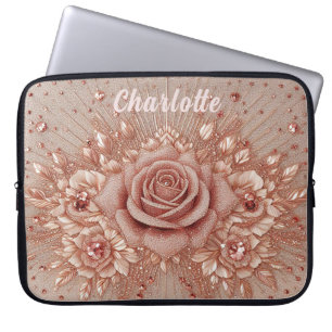 Housse Pour Ordinateur Portable Nom personnalisé Rose Gold Sparkle Glam Bling