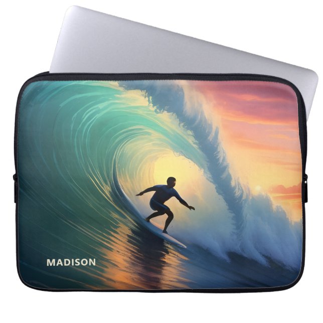 Housse Pour Ordinateur Portable Nom personnalisé Surf (Devant)