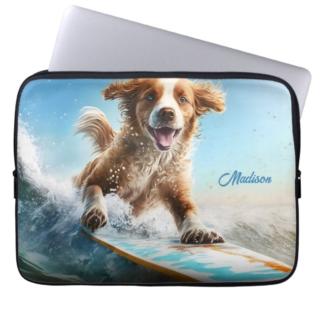 Housse Pour Ordinateur Portable Nom personnalisé Surfing Chien (Devant)