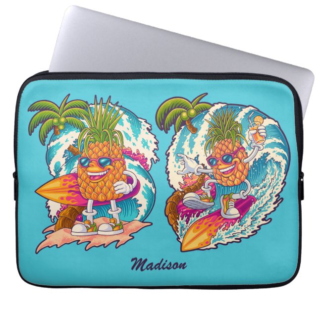 Housse Pour Ordinateur Portable Nom personnalisé Surfing Pineapple (Devant)