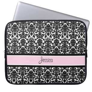 Housse Pour Ordinateur Portable Nom rose de coutume de damassé d'ordinateur