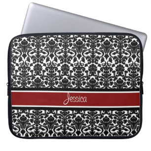 Housse Pour Ordinateur Portable Nom rouge de coutume de damassé d'ordinateur
