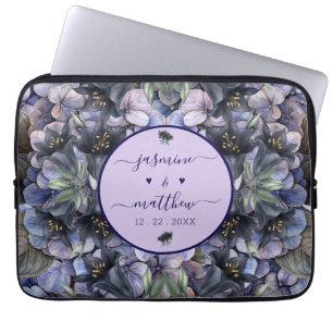 Housse Pour Ordinateur Portable Noms de couple classiques floraux noirs lunatiques