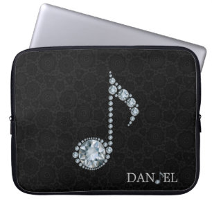 Housse Pour Ordinateur Portable Note de musique Diamants blancs sur noir