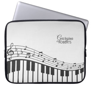Housse Pour Ordinateur Portable Notes de piano et de musique avec nom personnalisé