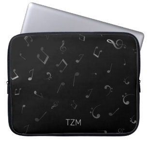 Housse Pour Ordinateur Portable Notes musicales en argent avec Monogramme