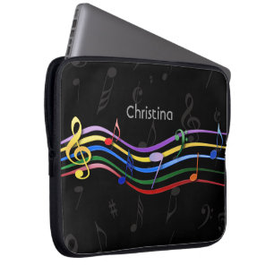 Housse Pour Ordinateur Portable Notes musicales personnalisées en arc-en-ciel