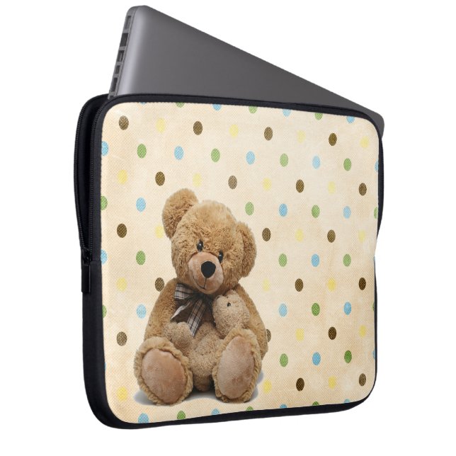 Housse Pour Ordinateur Portable Nounours Brown en Pois  (Devant droit)