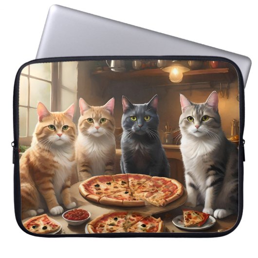 Housse Pour Ordinateur Portable Nuit Pizza Chat, (Devant)