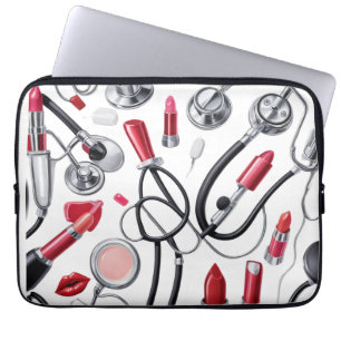 Housse Pour Ordinateur Portable Nurse Glam – Stethoscope & Lipstick Pattern