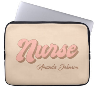 Housse Pour Ordinateur Portable Nurse Name Retro Pink Brown Tan Personalized 13"