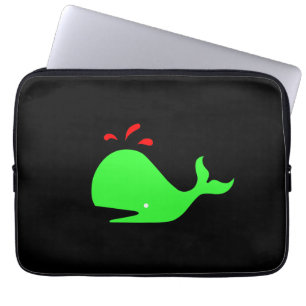 Housse Pour Ordinateur Portable Ocean Glow_Époux Baleine vert brillant, rouge sur