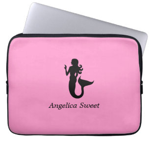 Housse Pour Ordinateur Portable Ocean Glow_Mermaid noir sur rose_personnalisé
