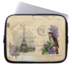 Housse Pour Ordinateur Portable Oiseau de carte postale de Paris sur la douille