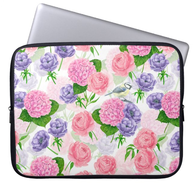 Housse Pour Ordinateur Portable Oiseau et fleurs (Devant)