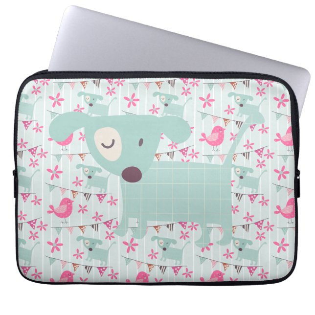 Housse Pour Ordinateur Portable Oiseaux, Chiens, Bannières, Fleurs (Devant)