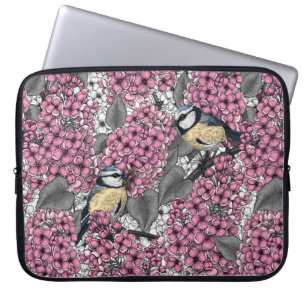 Housse Pour Ordinateur Portable Oiseaux dans le jardin lilas rose