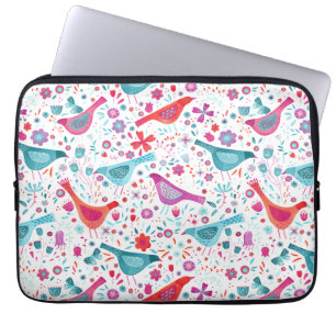 Housse Pour Ordinateur Portable Oiseaux d'aquarelle dans un jardin de fleurs peint