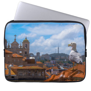 Housse Pour Ordinateur Portable Oiseaux de Goéland Vue des toits du Portugal