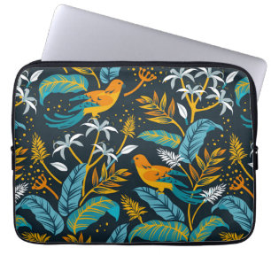 Housse Pour Ordinateur Portable Oiseaux de perroquets tropicaux et Motif Feuille c