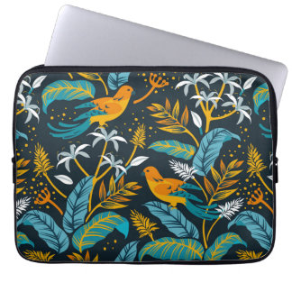 Housse Pour Ordinateur Portable Oiseaux de perroquets tropicaux et Motif Feuille c