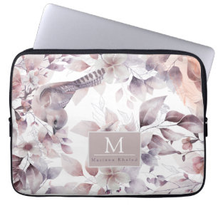 Housse Pour Ordinateur Portable Oiseaux floraux baby shower nature violet et blanc