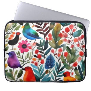 Housse Pour Ordinateur Portable Oiseaux floraux colorés
