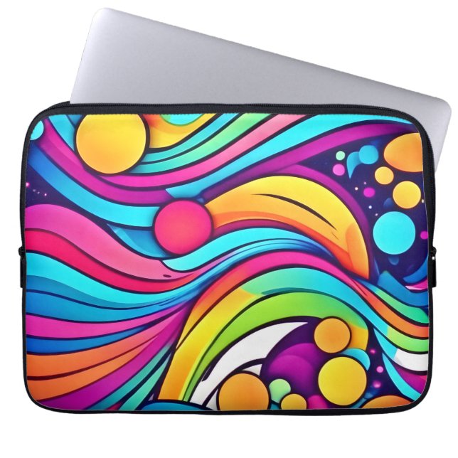 Housse Pour Ordinateur Portable Ondes Néon Cosmos Vibrant (Devant)