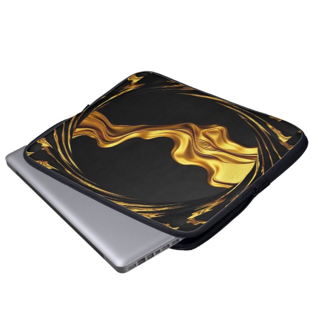 Housse Pour Ordinateur Portable Opulent Swirl Liquid Gold Black Monochro Christian (Devant bas)