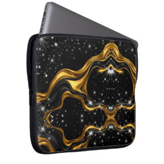 Housse Pour Ordinateur Portable Opulent Swirl Liquid Gold Black Monochrome Achempo
