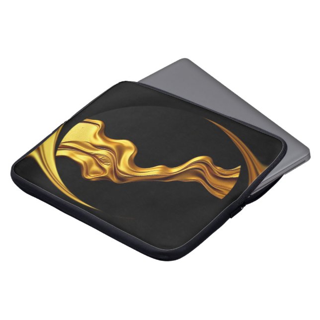 Housse Pour Ordinateur Portable Opulent Swirl Liquid Gold Black Monochrome Christi (Devant haut)