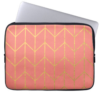 Housse Pour Ordinateur Portable Or Chevron Coral rose Arrière - plan Moderne Chic