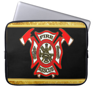 Housse Pour Ordinateur Portable Or de logo de corps de sapeurs-pompiers et feuille