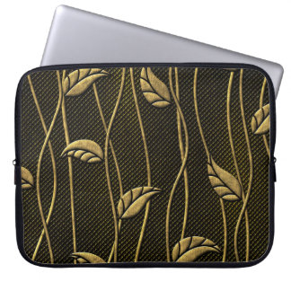 Housse Pour Ordinateur Portable Or et noir : Texture 3D Feuille.