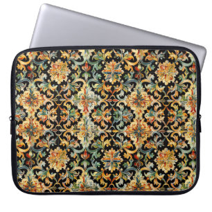 Housse Pour Ordinateur Portable Or fleuri sur noir