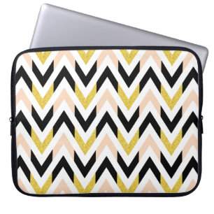 Housse Pour Ordinateur Portable Or géométrique, Noir, Blanc, Motif rose Peachy