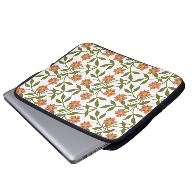 HOUSSE POUR ORDINATEUR PORTABLE ORANGE FLEURS (Devant bas)