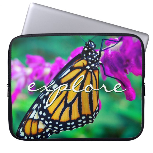 Housse Pour Ordinateur Portable Orange Monarch Butterfly Explorer Script Moderne (Devant)